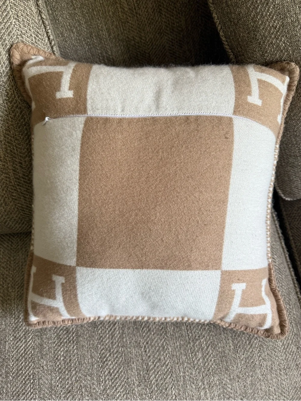 Decorative Neutral Block Geometric Accent Pillow – Sable & Ecru Beige